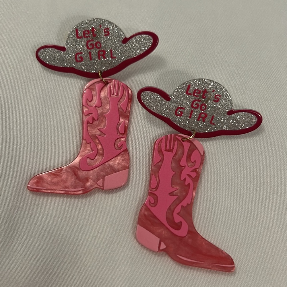 Pink Cowgirl Boot “Let’s Go Girl” Earrings
